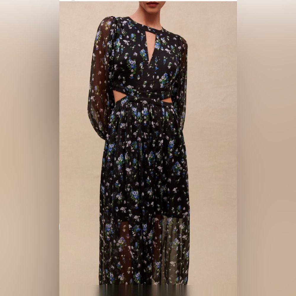 NWT Maje Long Cut Out Dress in Blue Bouquet - Picture 2 of 14